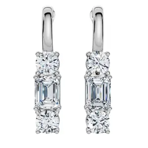 F/VS 6Ct Emerald & Round Cut Diamond Earrings 14k Gold Lab Grown 1 1/3" Tall F/VS 6Ct Emerald & Round Cut Diamond Earrings 14k Gold Lab Grown 1 1/3" Tall