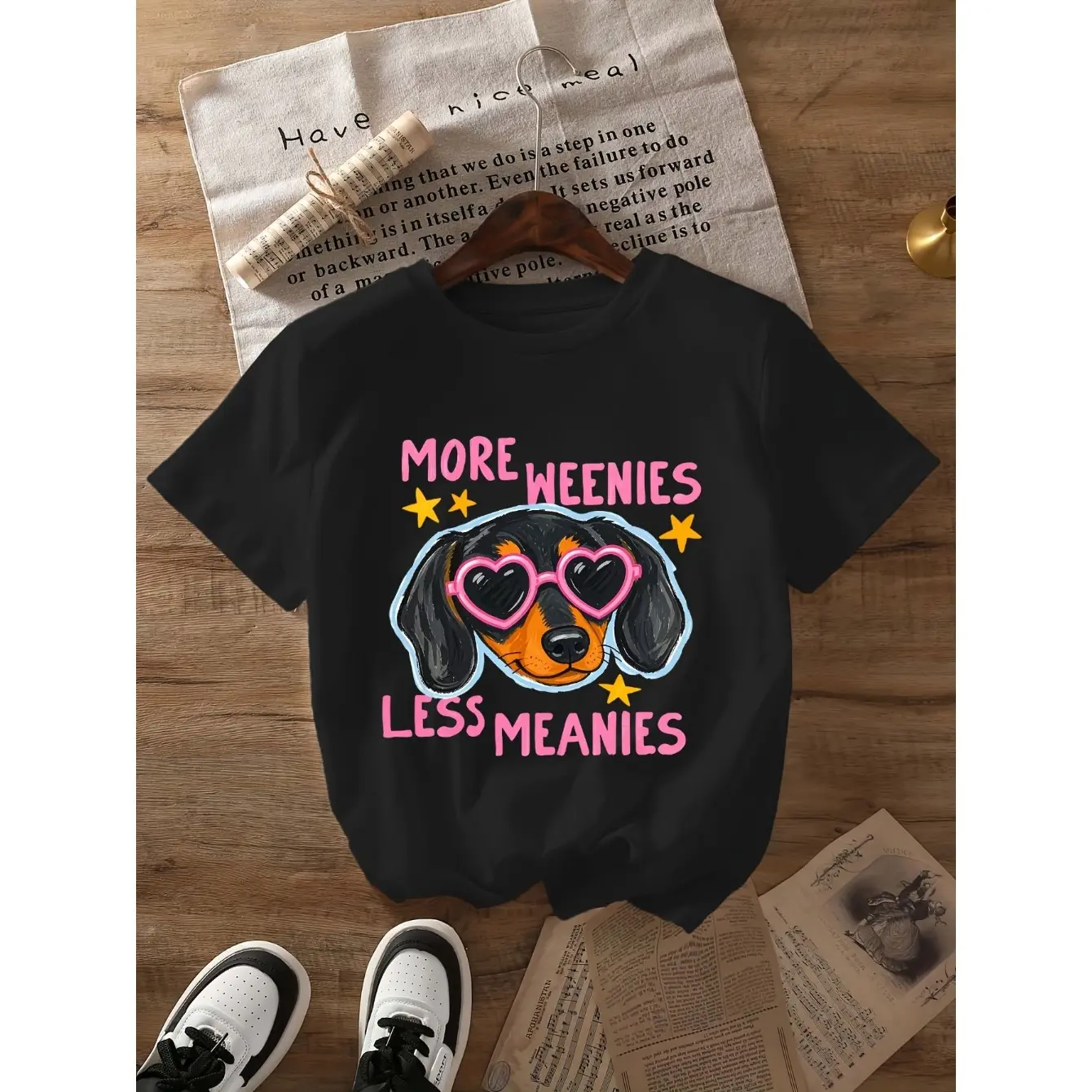 Unisex Dachshund Graphic T-Shirt | More Weenies Less Meanies Funny Slogan, Short Sleeve Crew Neck, Soft Breathable Fabric for Everyday Comfort