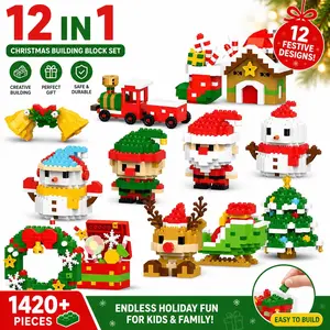 Christmas Holiday Building Blocks Toy Set for Kids, Santa, Elf, Snowman, Train & Tree Decorations, STEM Creative Educational Gift