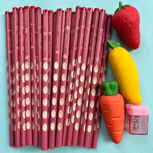 9.9 stationery set: 30 pencils, 3 oversized fruit erasers and 1 pencil sharpener for office stationery.