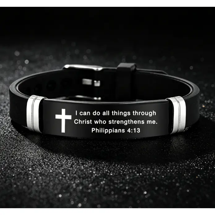 Unisex Adjustable Silicone Cross Bracelets - Durable Silicone-Steel Material, Fashionable Blessed Cross Graphic Bracelets & Bangles, Faderesistant Look, Bible Verses Jewelry, Christian Gift for Adults, Casual Arm Candy Accessories