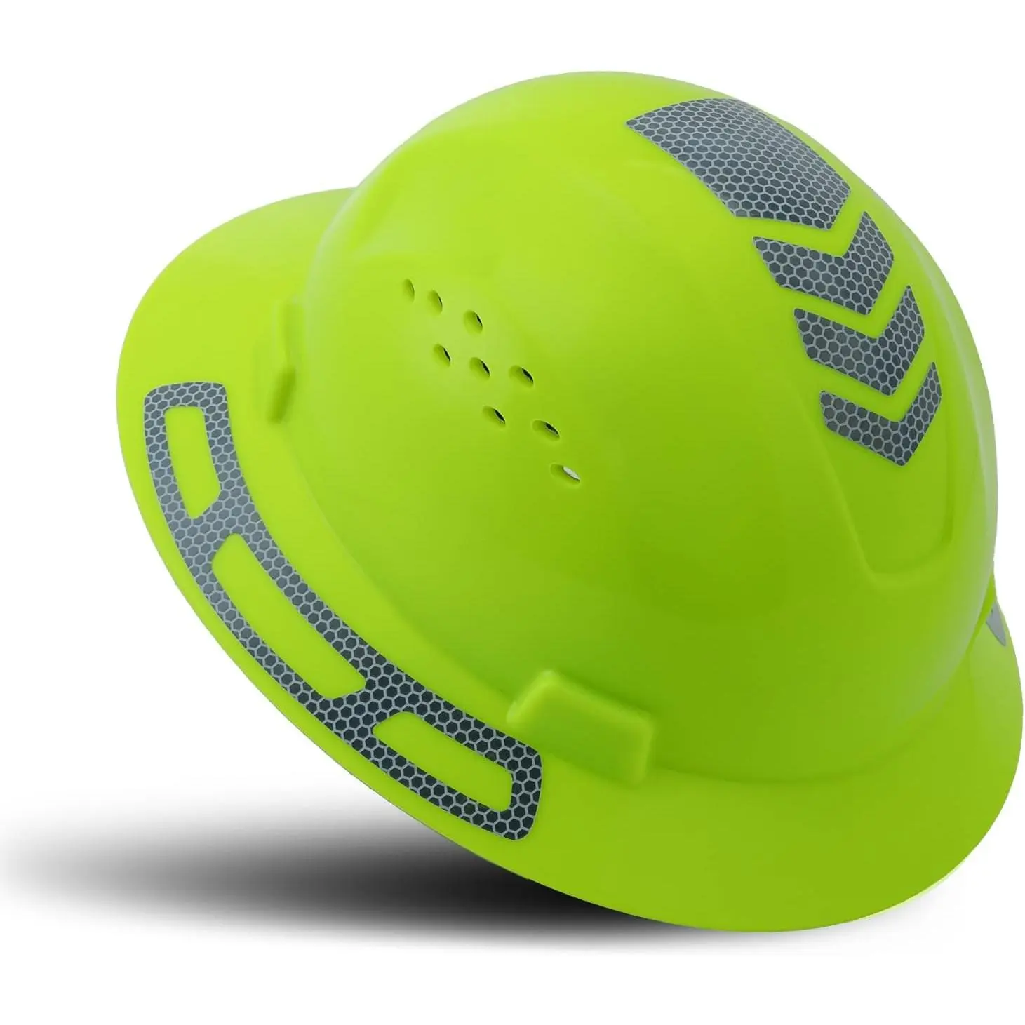 Full Brim Vented HDPE Shell Hard Hat Helmet for Construction Gear, Gardening - Lightweight, 6-Point Adjustable Ratchet, High-Visibility Reflective Decals, Hi-Viz Tape, Plastic Safety Gear, Safety Equipment