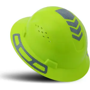 Safety Helmet - Full Brim Vented Hard Hat, Lightweight HDPE, 6-Point Adjustable Ratchet, Reflective Safety, for Workshop, Outdoor Use