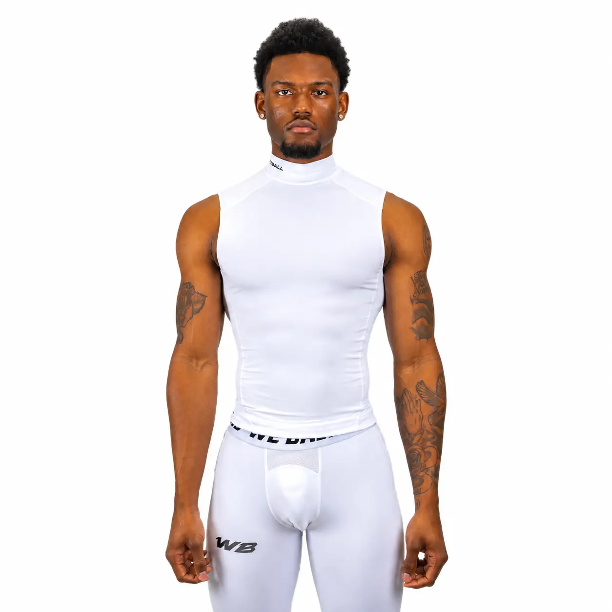 We Ball Sports Men's Compression Turtle Neck Tank Top (White) - Moisture-Wicking Running Vest, Workout Apparel, Sport Activewear for Athletic Fitness