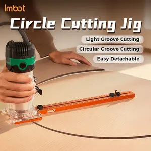 IMBOT Multi-function Router Jig – integrates milling, circle cutting, cabinet drilling, and guide functions in one aluminum alloy tool. Features adjustable radius for woodworking circle/arc cutting and precision grooving.