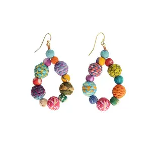 Threaded Kantha Teardrop Earrings