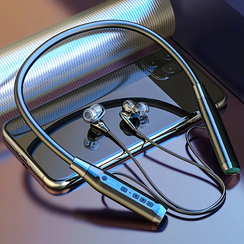 Neckband Bluetooth earphones with 100 hours of playtime, wireless in-ear earphones, wireless Bluetooth earphones with TF card slot, sports running wireless Bluetooth earphones suitable for home office and video conferences (black).