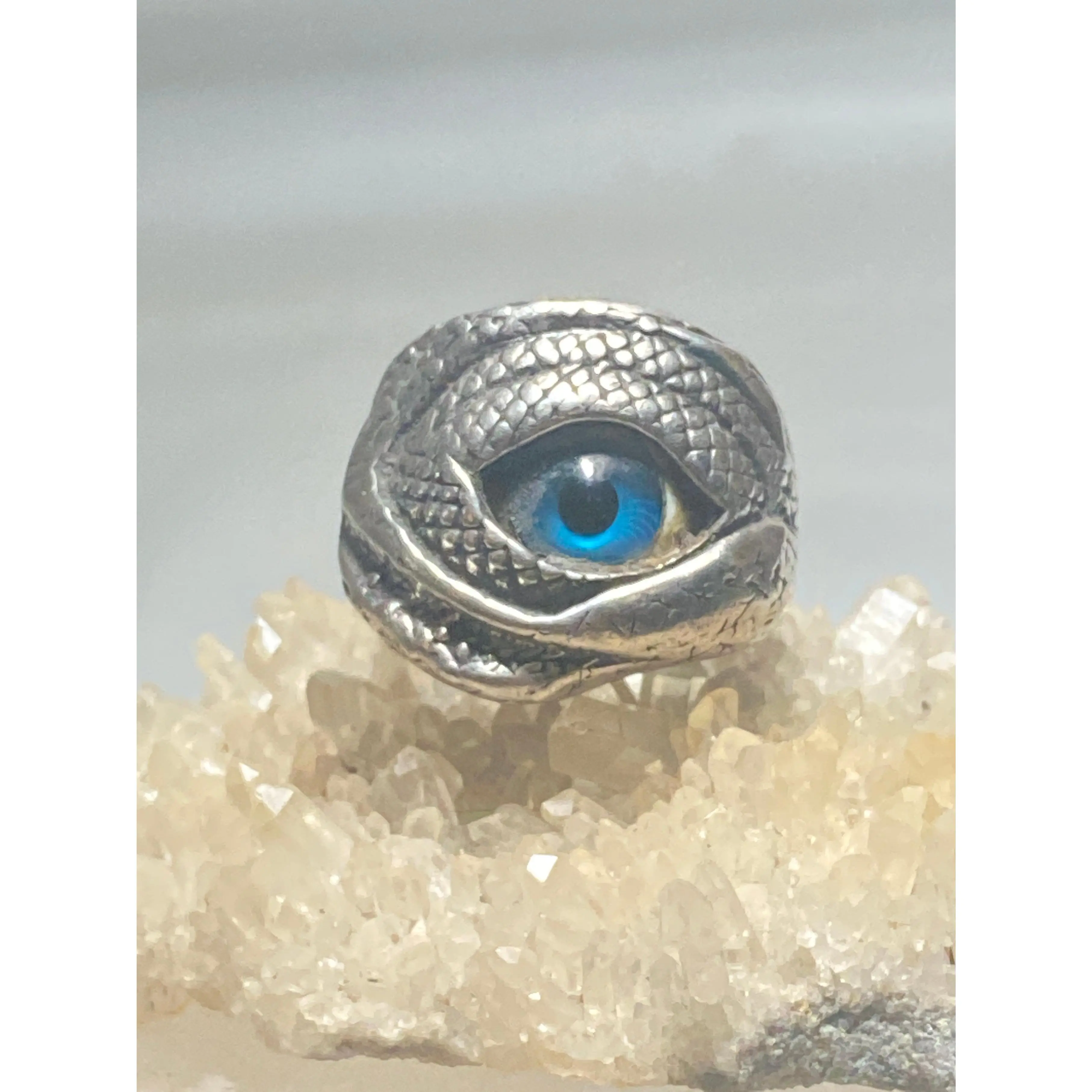 Eyeball ring size 10.50 biker pentagram snake skin wide eye band sterling silver women men