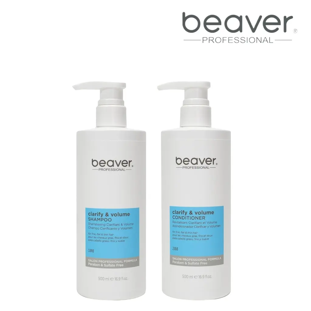 Beaver Professional Clarify & Volume Shampoo & Conditioner Combo - Paraben & Sulfate-Free, 16.9 oz Bottle, Gentle Cleansing, Nourishing Moisturizing for Fine Oily Brittle Hair