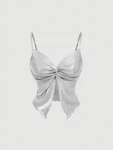 New arrival women's crop top, butterfly twist front top, thin spaghetti strap top, shiny crop top, fashion twist front blouse, party crop top, festival top, date night top, casual women's top, backless crop top (if applicable)