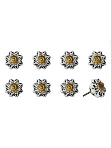 212 MAIN 1.5in Black & Yellow Hand-Painted Flower Theme Ceramic-Metal Drawer Pull Knobs - Set of 8, Traditional Door Hardware for Large Home Appliances