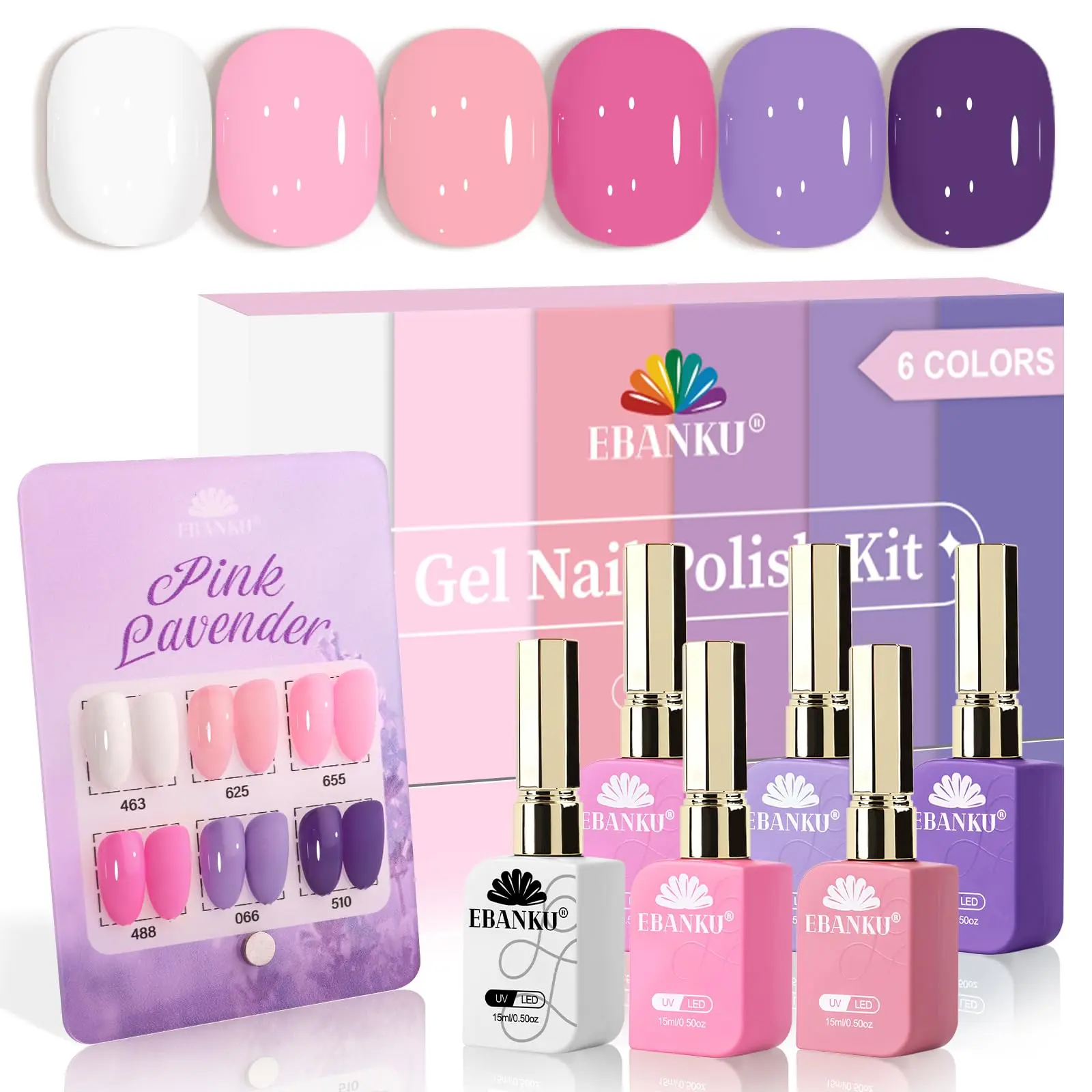 EBANKU 6 Pcs Pink Gel Nail Polish Set, 15ML Same Color Same Bottle Valentine's White Purple Soak Off Gel Nail Polish Kit Nail Art Manicure Gifts for Women