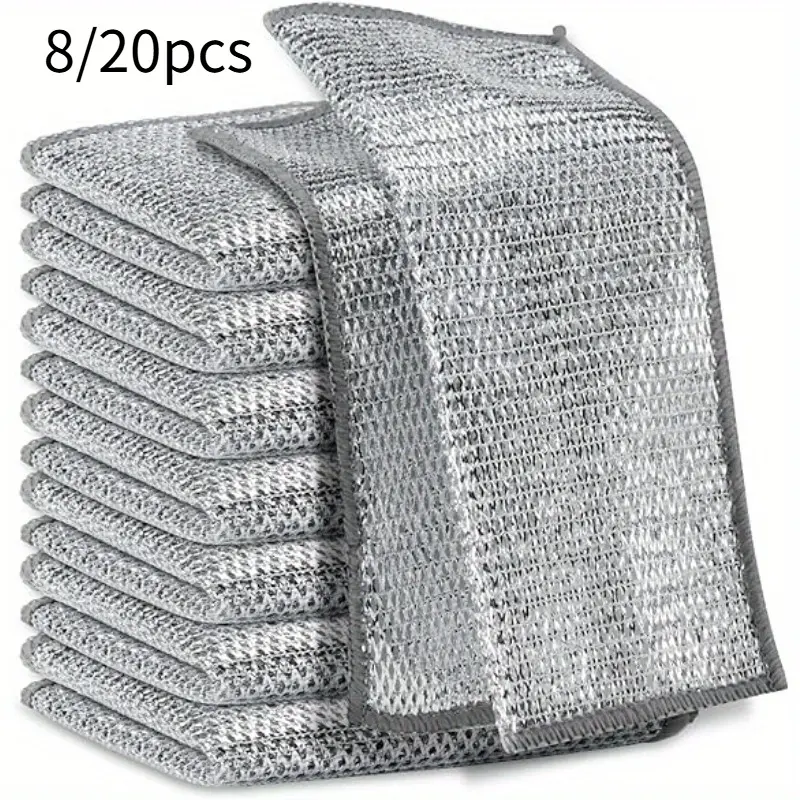 8/20pcs, Wire Mesh Dishwashing Cloth For Kitchen Stove Dishwashing And Pot Washing, Grid Non-stick Oil-free Kitchen Cleaning Cloth, Stains Dirts Removal Cloth, Cleaning Rags, Cleaning Supplies