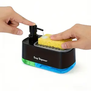 1 Count Hand Soap Dispenser & Dishwashing Liquid Set, Kitchen 4-In-1 Dishwasher Holder with Sponge Stand, Bathroom Sink Dual Dispenser, Portable Home Use