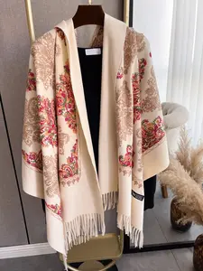 Women's Floral Embroidery Pashmina Shawl, Casual Warm Long Scarf for Fall & Winter, Fashion Accessories for Women & Girls, Floral Print Scarf