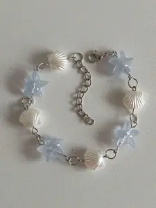 Sweet & Cool Natural Beaded Starfish, Imitation Shell & Blue Glass Charm Bracelet – Perfect for Daily Wear & Parties