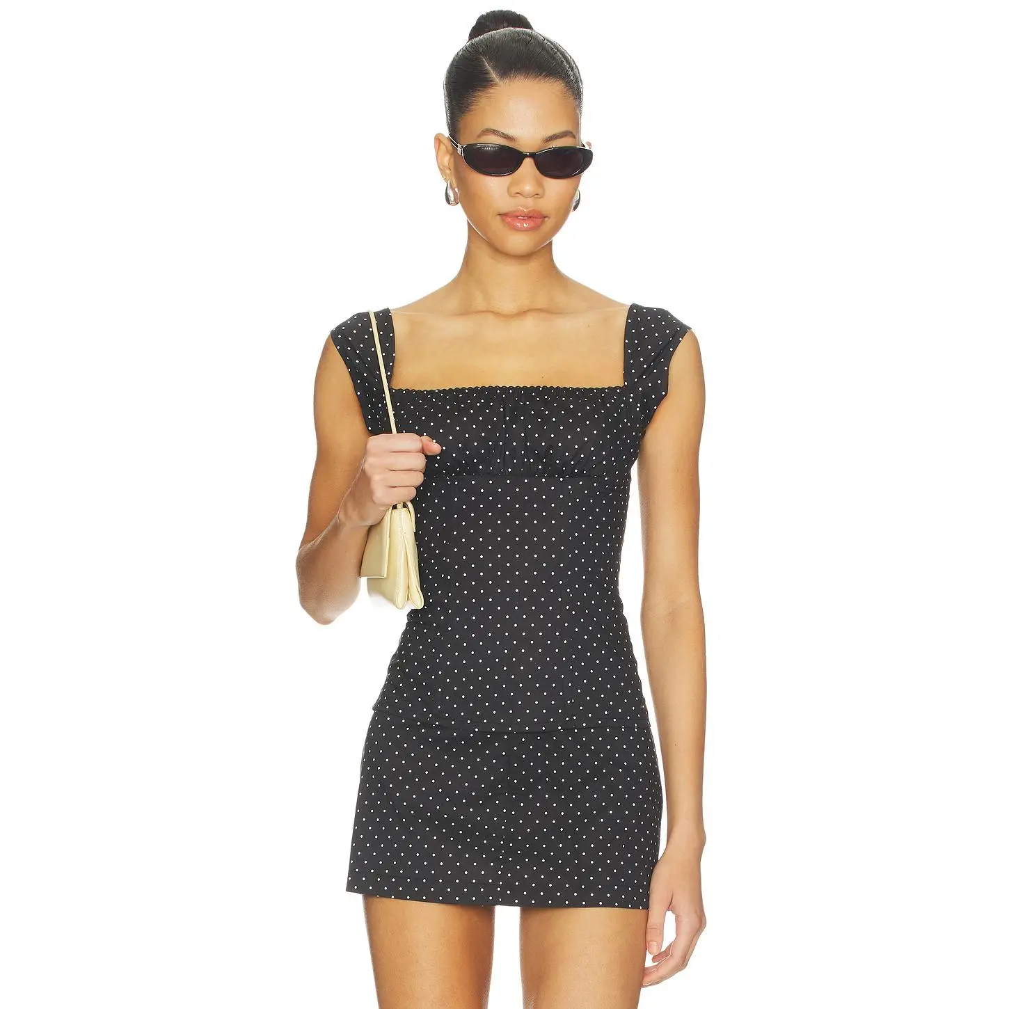 WeWoreWhat Cap Sleeve Ruched Cup Corset in Black & White