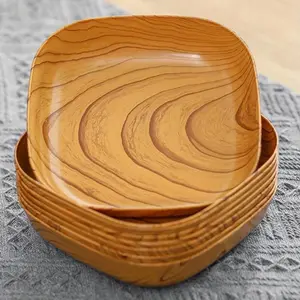 4pcs Creative Imitation Wood Plastic Snack Plate Vinegar Dish Restaurant Sushi Breakfast Dried Fruit Snack Tray Bone Spitting Dish Salad Serving Plates