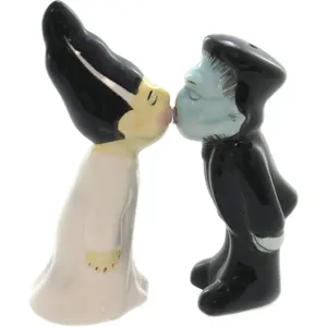 Zombie Monster And Bride Kissing Magnetic Ceramic Salt and Pepper Shaker Set