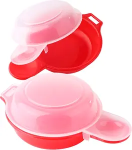 2 sets Microwave Egg Cooker,1 Minute Fast Egg Hamburg Omelet Maker Kitchen Cooking Tool(Red and clear)