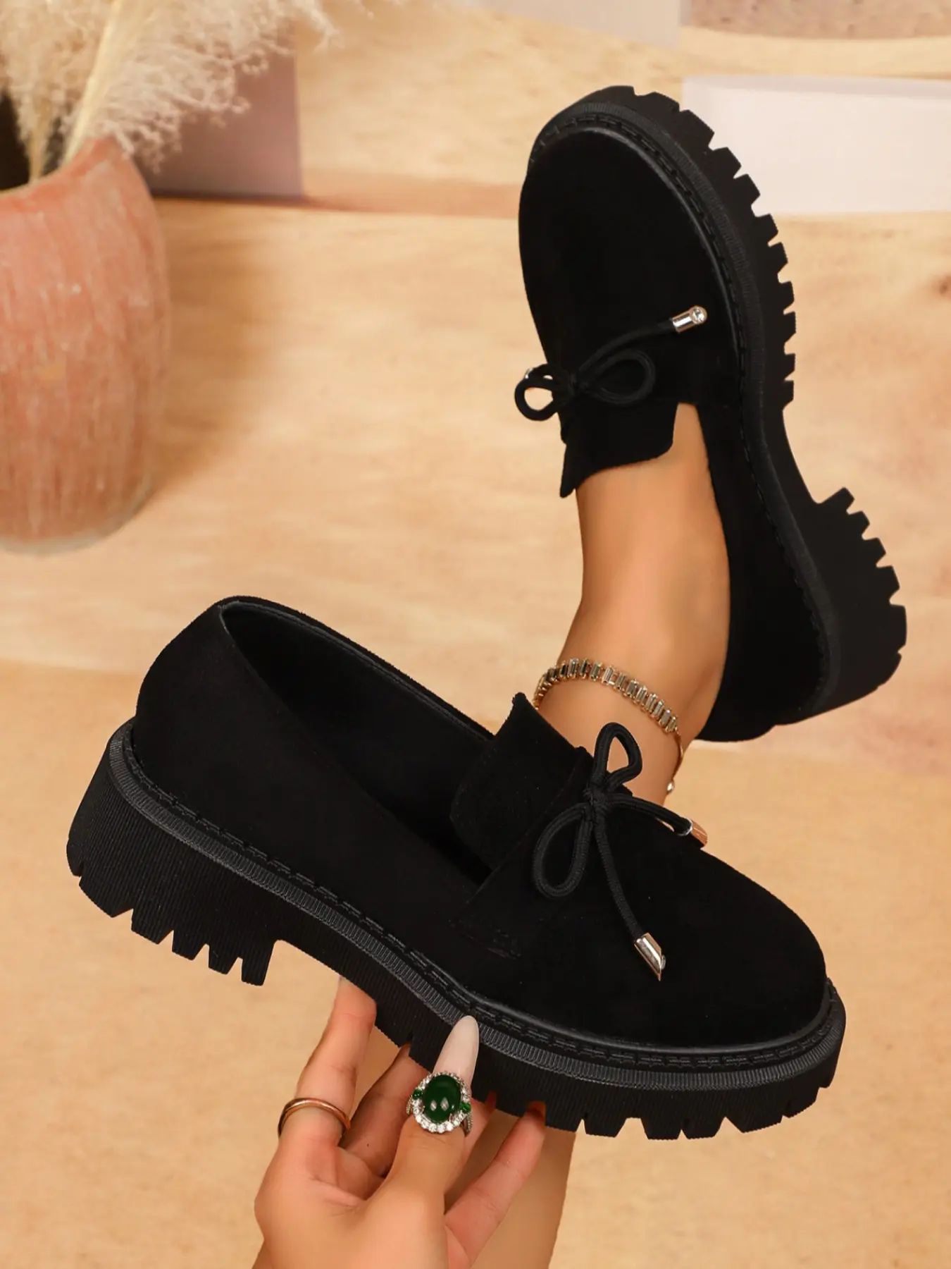 Women's Casual Round Toe Loafers, Slip On Loafer, Easy Breezy Loafers, Casual Summer Shoes, Size 36-43, Thick Sole Height Increasing Shoes, Butterfly Knot Design, All Seasons Fashion Footwear, Platform Loafers, Rubber Sole