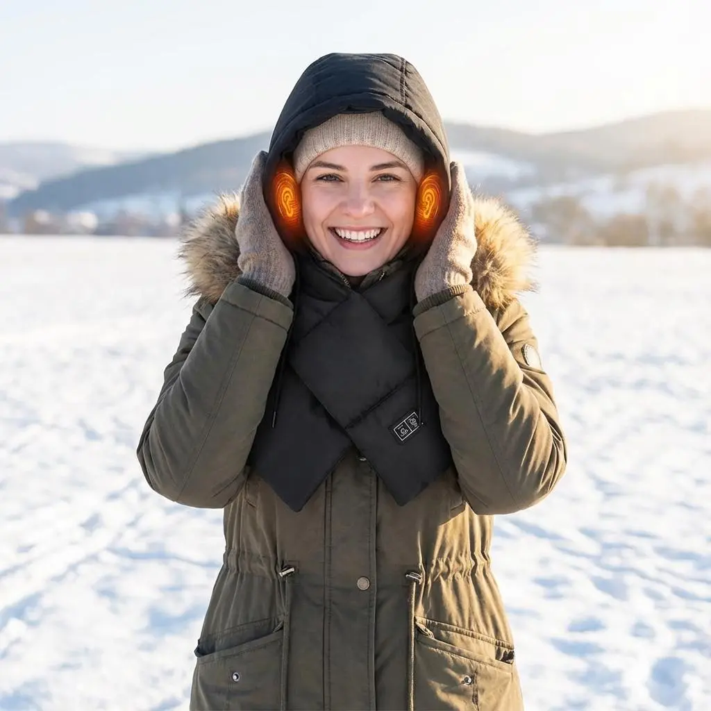 Solid Heated Scarf with Hidden Hood for Women & Men, USB-Powered Winter Thermal Neck Warmer with 3 Heat Levels for Adjustable Warmth, Customizable Warmth, Convenient Use, Outdoor, Battery Not Included, Unisex, Everyday