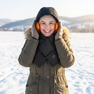 Heated Scarf with Hidden Hood – Electric Neck Warmer for Women & Men, 3 Heat Levels, USB-Powered Heating Pad (Battery Not Included), Winter Thermal Scarf for Outdoor & Daily Wear
