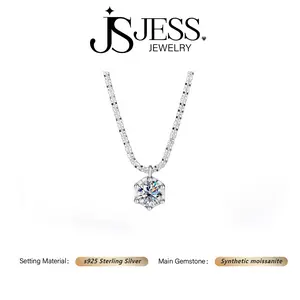 【#533】1ct/2ct Round Brilliant Cut Real Synthetic Moissanite Pendant Necklace, 925 Sterling Silver Jewelry