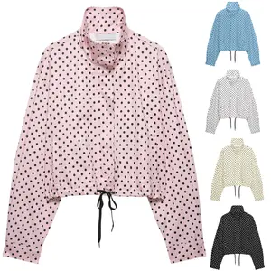 JovenPara Women’s Polka Dot Cropped Jacket Zip Up High Neck Windbreaker Lightweight Oversized Long Sleeve Track Jacket Trendy Streetwear Top