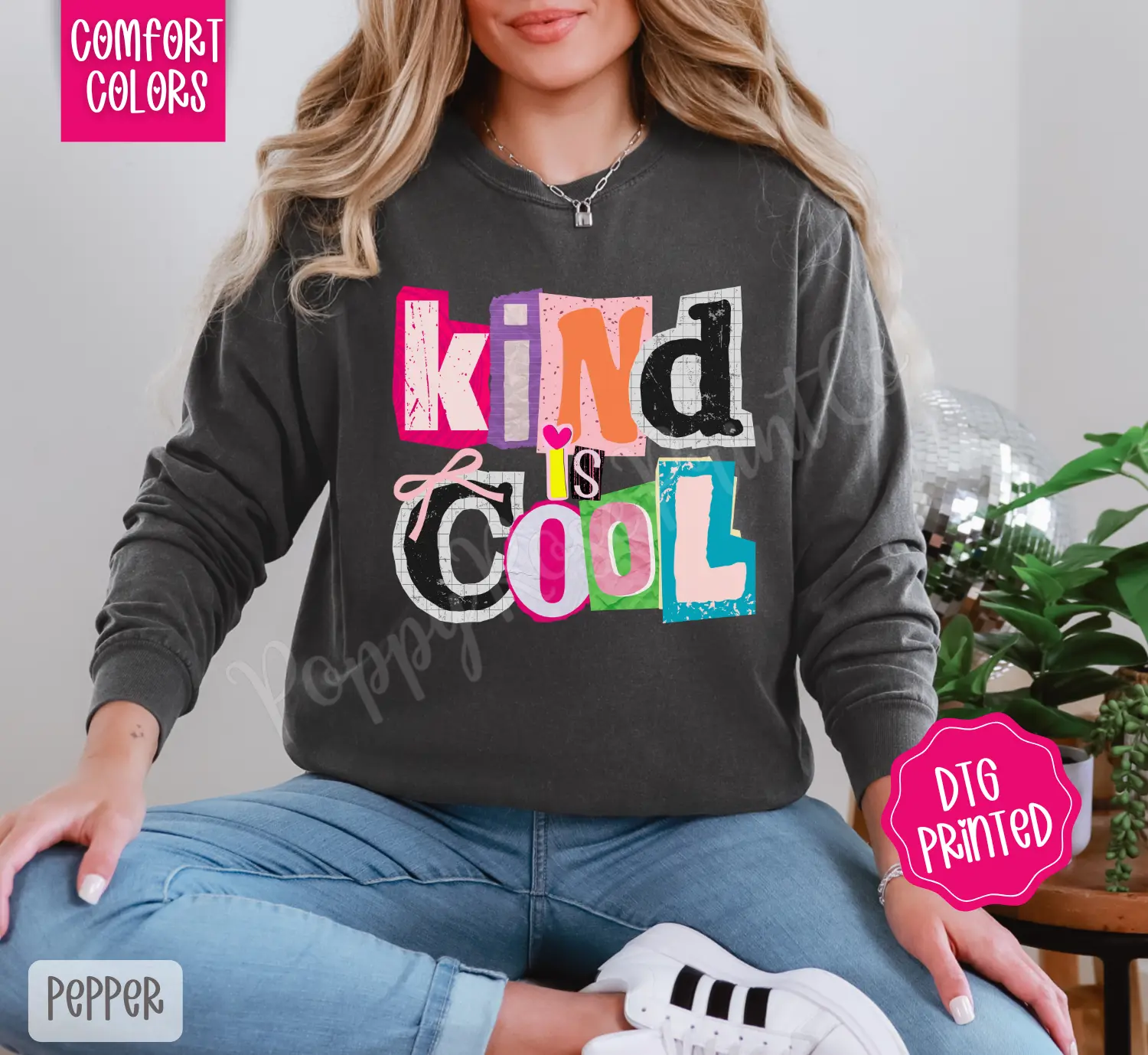 Kind Is Cool Long Sleeve Comfort Colors, Trendy Women's Shirt