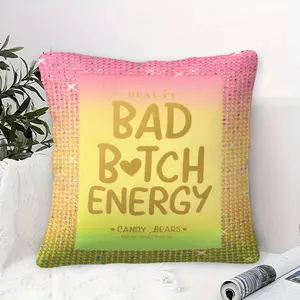 Bad Bitch Energy Y2K Throw Pillow,Sparkly Rhinestone Gradient Print Decorative Cushion,Funny Slogan Preppy Accent Pillow,Soft Square Pillow for Teen Girls Bedroom Dorm Couch Living Room Decor,Perfect Gift for Preppy Style & Y2K Aesthetic Fans