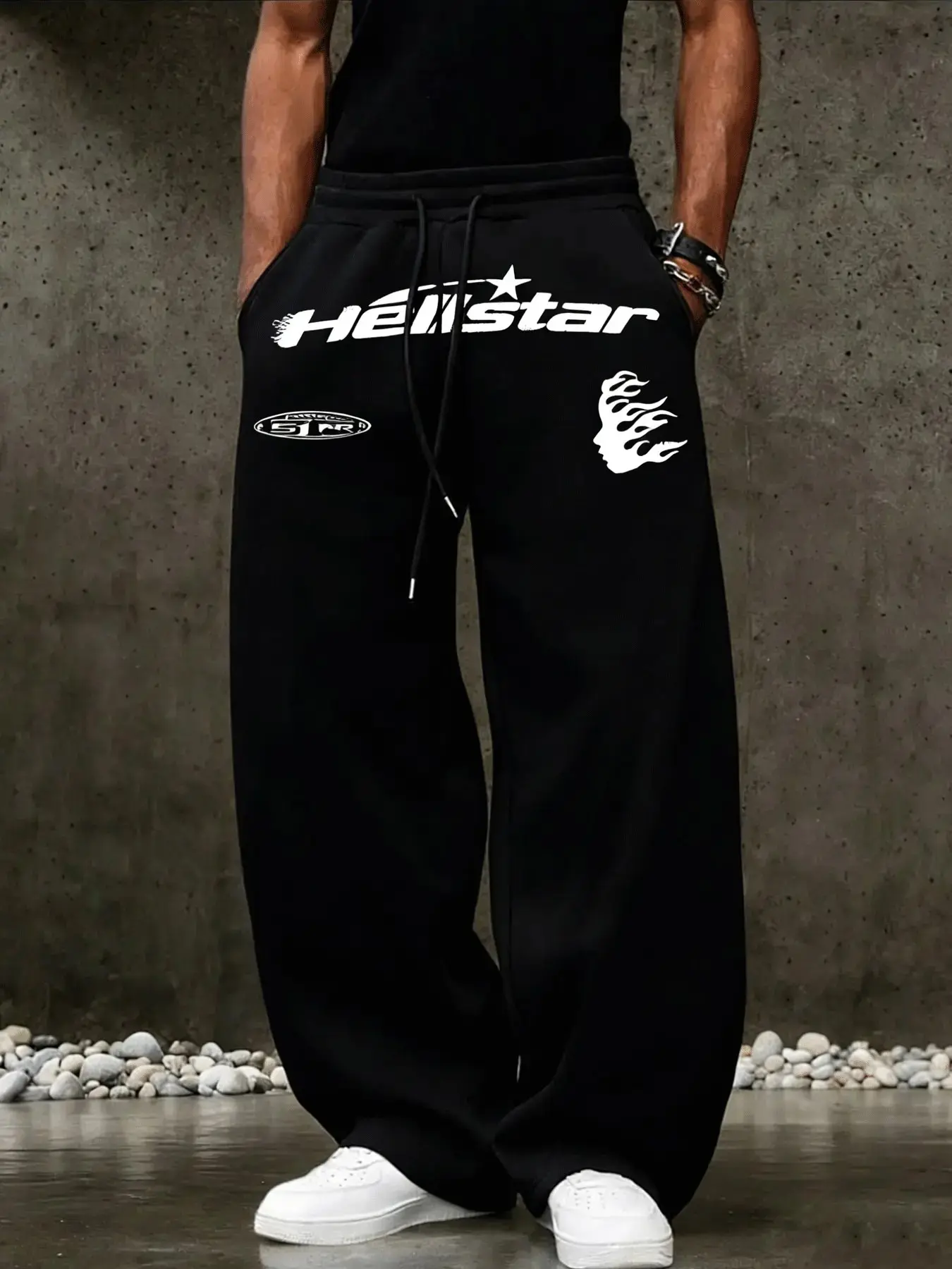 Men's Wide Leg Bottom Sweatpants, Letter Patched Sweatpants, Drawstring Waist, Loose Fit, Graphic Pattern, Preppy Style, All Seasons, Comfortable and Stylish, Casual Comfy Sporty, Sports Casual Pants, Athleisure Style Bottoms