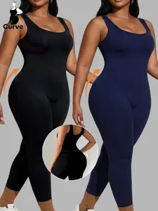 Women's Plus Size Summer Seamless Sports Jumpsuit, Sleeveless Waist Cinching Tight Fit Shapewear, Elastic Body Sculpting Yoga Gym Workout Bodysuits,Plus Size Ladies Sportswear for All Season, Tummy Control Jumpsuit