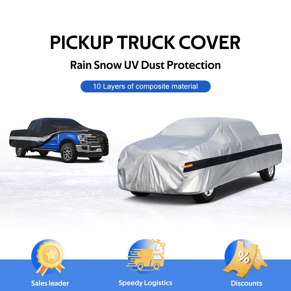 Holthly 10-Layer Waterproof Full Pickup Truck Cover All Weather UV Rain Snow Dust Protection Fits S–XXXL (210"–265")