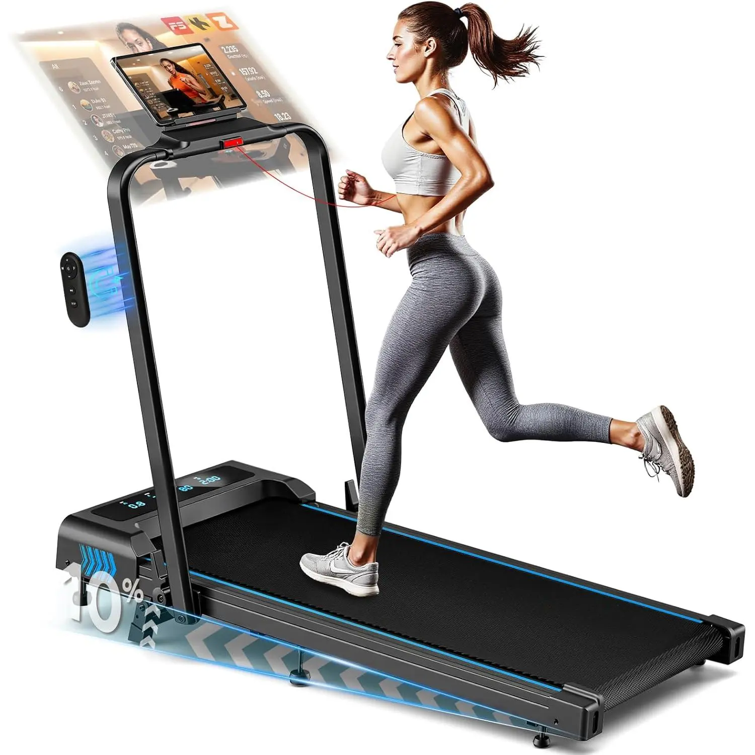 Modern 5-in-1 Foldable Treadmill for Home Gym, App Compatible, 3.0HP Brushless Drive, 7.5MPH Speed, 10% Incline, 12 HIIT Programs, Full Screen LED Display, Remote Control, 400 LBS Capacity, 40*16 Inch Cushioned Deck for Running/Walking