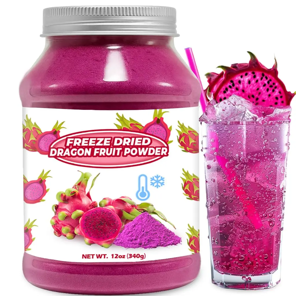 12oz Freeze Dried Dragon Fruit Powder, Red Pitaya Powder for Drinks, Smoothies, Dragonfruit Syrup, and Natural Food Coloring - All Natural & Vegan, No Additives or Sugar Added