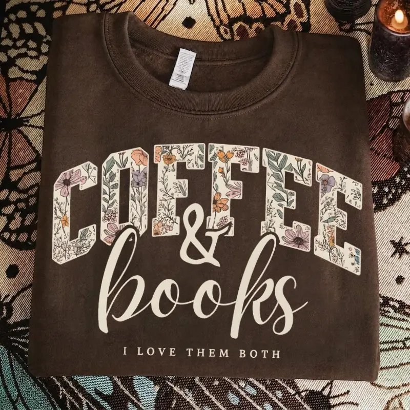 Coffee & Books Sweatshirt, Cute Book Lover Crewneck, Book Club Graphic Pullover, Teacher Back to School Gift for Women