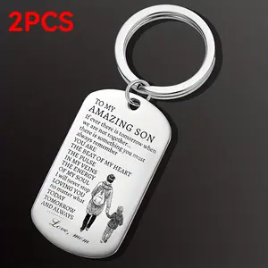 2pcs Funny Stainless Steel Keychain - Fashion Gives Me Magical Son Keychain Accessories Love Mom Military Dog Tag Family Key Ring, Men Women Jewelry, Holiday Gifts