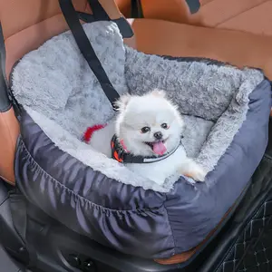 Dog Car Seat for Small Dogs, Washable Pet Booster Car Seats with Clip-On Safety Leash, Comfy Deluxe Plush Carseat with Storage Pockets, Puppy Car Travel Carrier Bed for Dogs Under 25 lbs., Grey