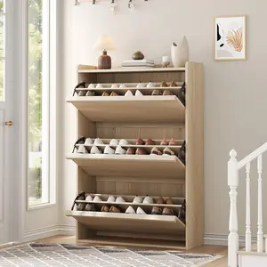 👟 Slim Shoe Cabinet – Narrow Wooden Storage, Adjustable Shelves, 3 Flip Drawers – Space-Saving Hidden Design for Entryway ✨, Room, Rack, Wall