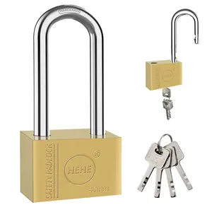 Solid Brass Padlock with Key, Heavy Duty Secure Anti Theft Lockable Apartment Door Lock, Reinforced 40mm Square Locker Lock for Safety