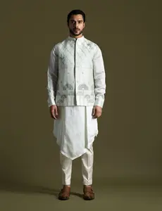 Ice blue nehru jacket and kurta set