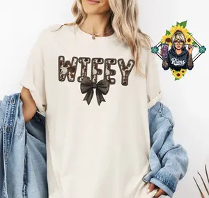 Cowprint Stitched Wifey Printed Crewneck