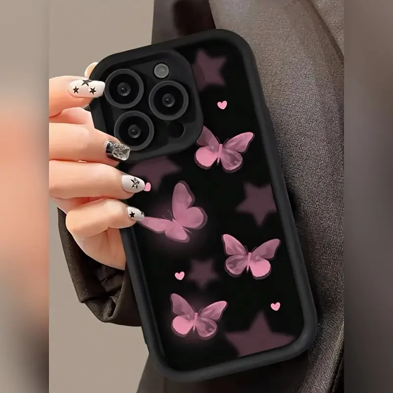 iPhone Protective Chic Case - Black High Bamboo, Blush Pink Butterflies Design, Smartphone/Cellphone Cover Protector, Ideal Gift for Tech Lovers