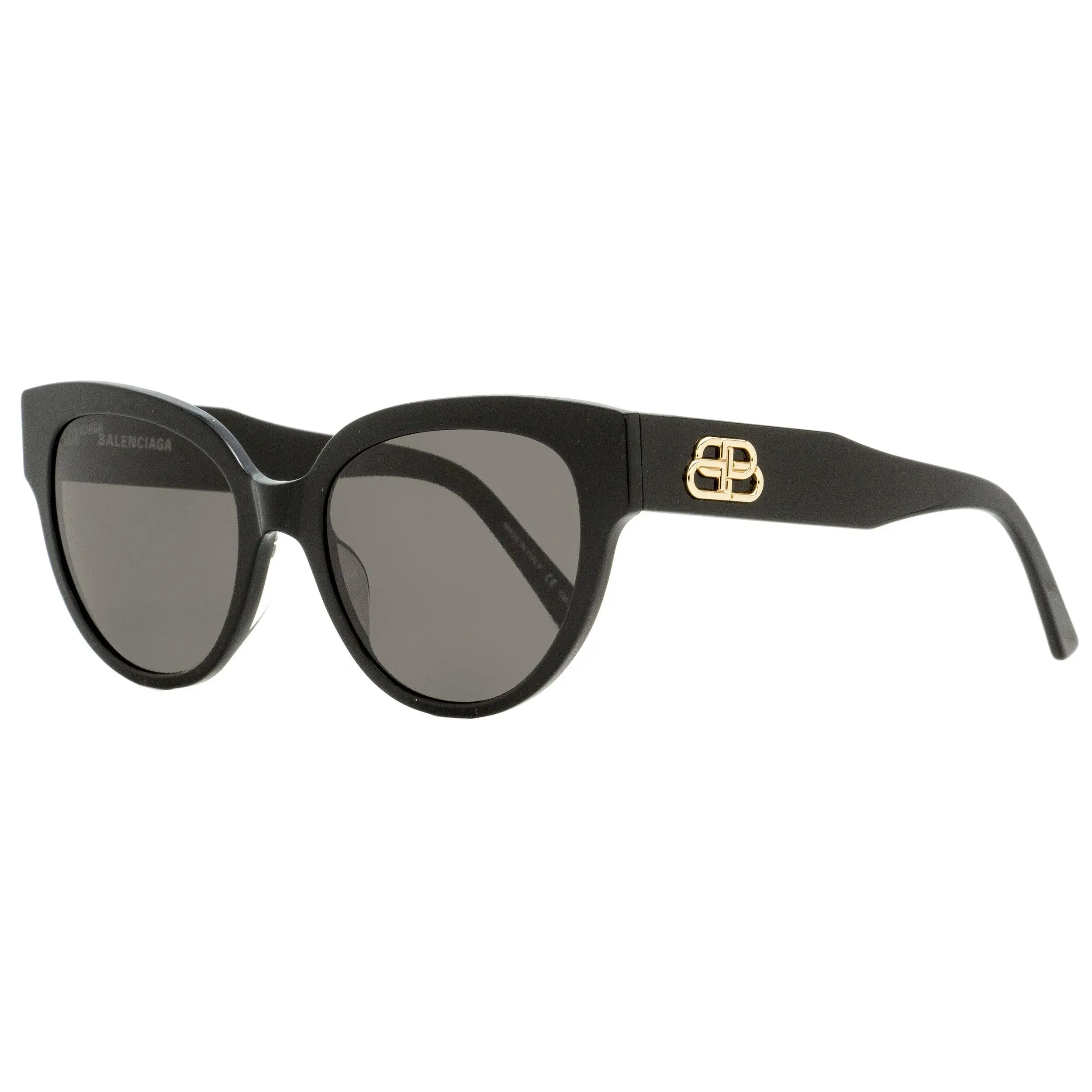 Balenciaga Oval Sunglasses BB0050S 001, Black/Gold 55mm Ultra Thin Thin Frame Glasses, Statement Frame Glasses, Anti-UV Women's Sunglasses with BB Logo Plaque, Acetate Women's Sunglasses