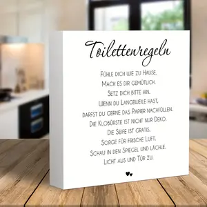 Funny Bathroom Rules Sign - Minimalist Black & White Toilet Etiquette Plaque For Guest Washroom