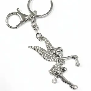 Rhinestone Metal Silver Tone Fairy Keychain Handbag Charm