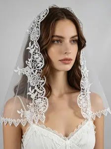 Embroidered Floral Headscarf, Wedding Veil, Church Face Cover, Bride Headwear, Elegant Bridal Accessory, Perfect for Weddings