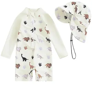 Toddler Baby Boy Swimwear Whale Turtle Print Bathing Suit Infant Long Sleeve Rash Guard Swimsuit and Sun Hat Beachwear