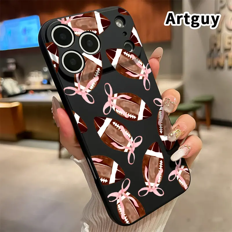Soft Phone Case for  iPhone 17 Pro Max 16 Plus 15 14 13 12 11 Air XR E Football with Bows Full Coverage Drop Protection skin-friendly feel Phone Cover for Girl